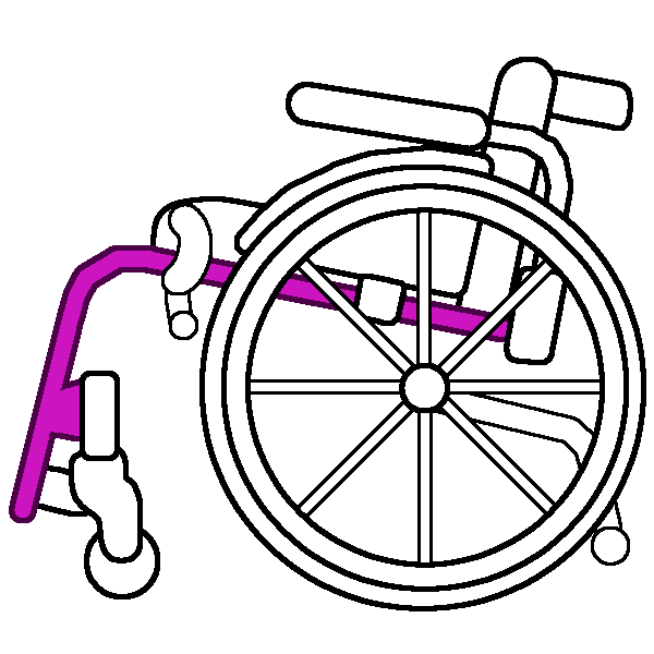 A black and white rigid wheelchair in profile with a bright pink frame.